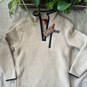Patagonia retro Pile Youth large Oatmeal and navy quarter zip sherpa sweatshirt
